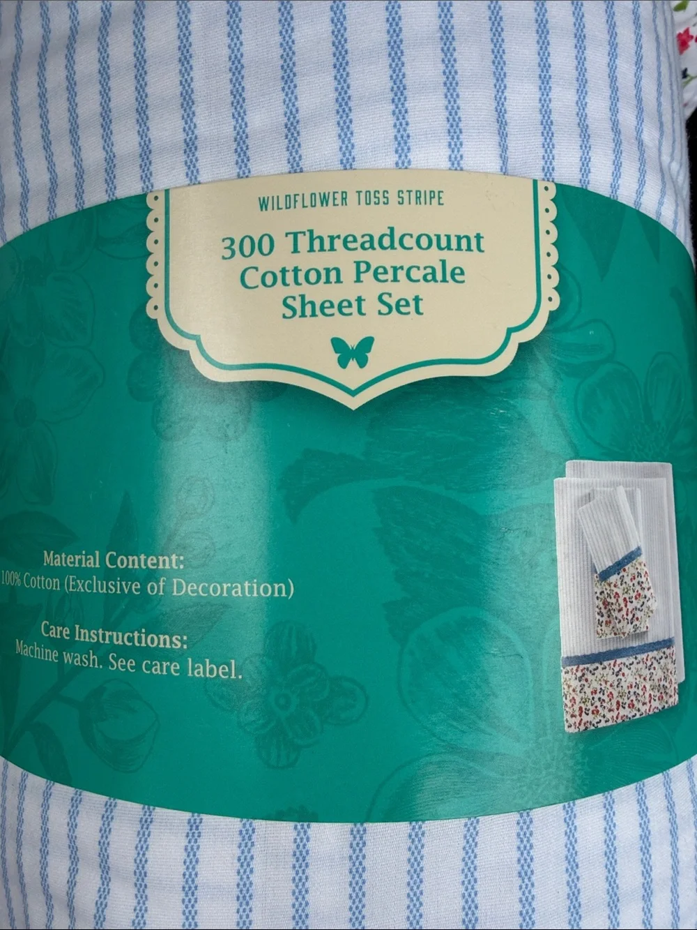 FULL The Pioneer Woman Wildflower Toss Stripe Cotton Percale Sheet Set Full Size